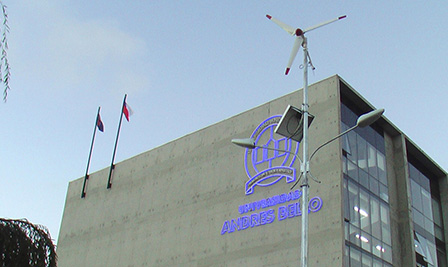 Solar and Wind Turbine LED Street Light, LU1 in University in Concepción, Chile